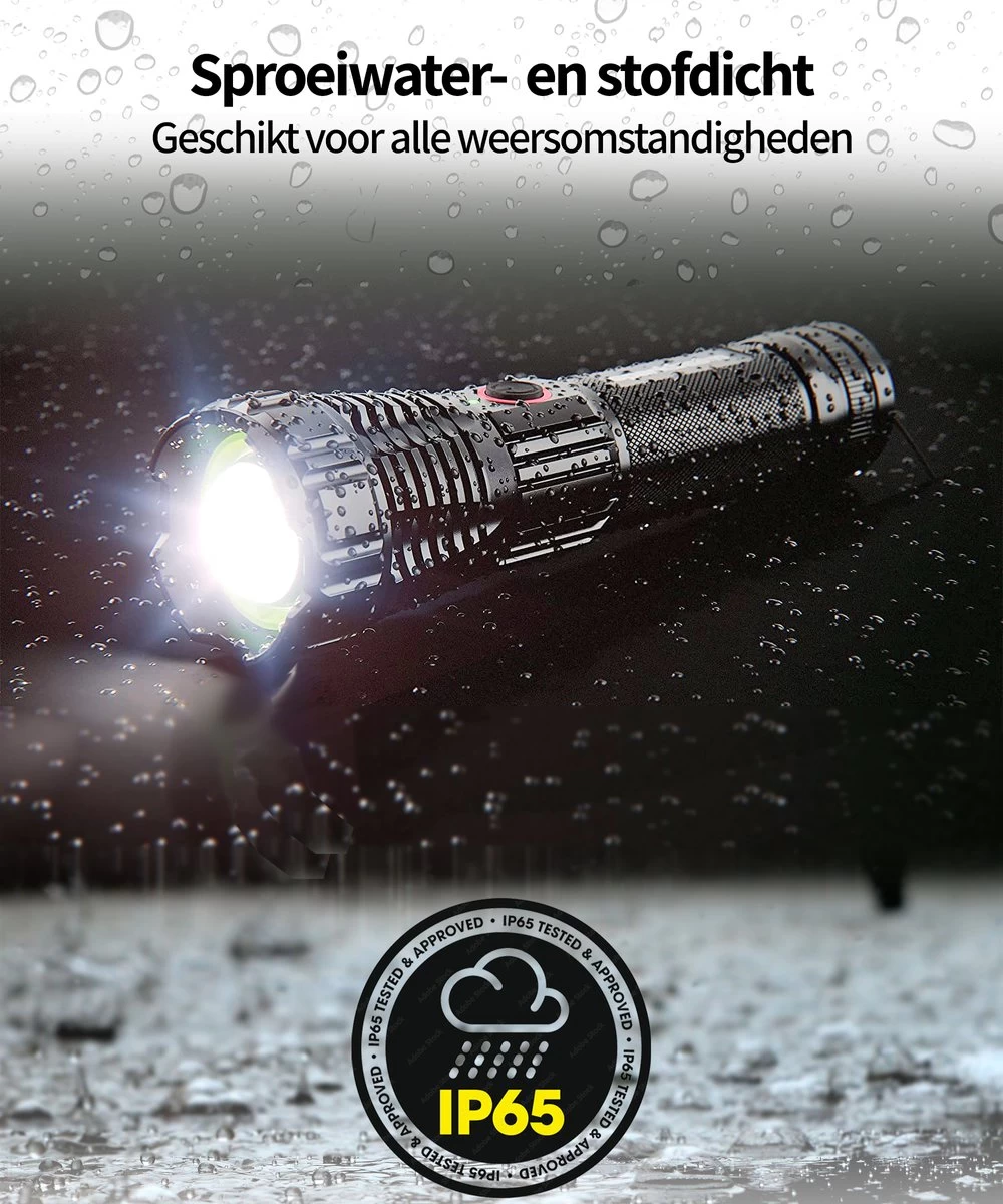 TomorrowNow® XHP50 Oplaadbare LED Zaklamp - USB-C + USB-A - 3.000 Lumen - Powerbank Functie - Battery Management System - Waterdicht 6 TomorrowNow® XHP50 Oplaadbare LED Zaklamp - USB-C + USB-A - 3.000 Lumen - Powerbank Functie - Battery Management System - Waterdicht - Afbeelding 6