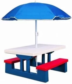 Merkloos Kinder Picknicktafel Met Parasol - Blauw -Kampeerclub 1030x1200 1
