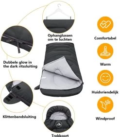 HikeMeister Mummy Slaapzak 1600 Gram - Kamperen - Zwart - Ca. 220 X 80 Cm - Met Binnenzak - Comfortzone: 0-15 Graden - Draagtas -Kampeerclub 1051x1200 3