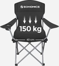 MIRA Home - Campingstoel Set Van 2 Inklapbaar - Klapstoel Met Robuust Frame - Met Flessenhouder - 76 X 51.5 X 95.5 Cm - Zwart -Kampeerclub 1062x1200