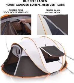 Fly Lab Luxe Pop Up Tent - Kampeer Tent - Grijs/Oranje - 4 Persoons -Kampeerclub 1072x1200