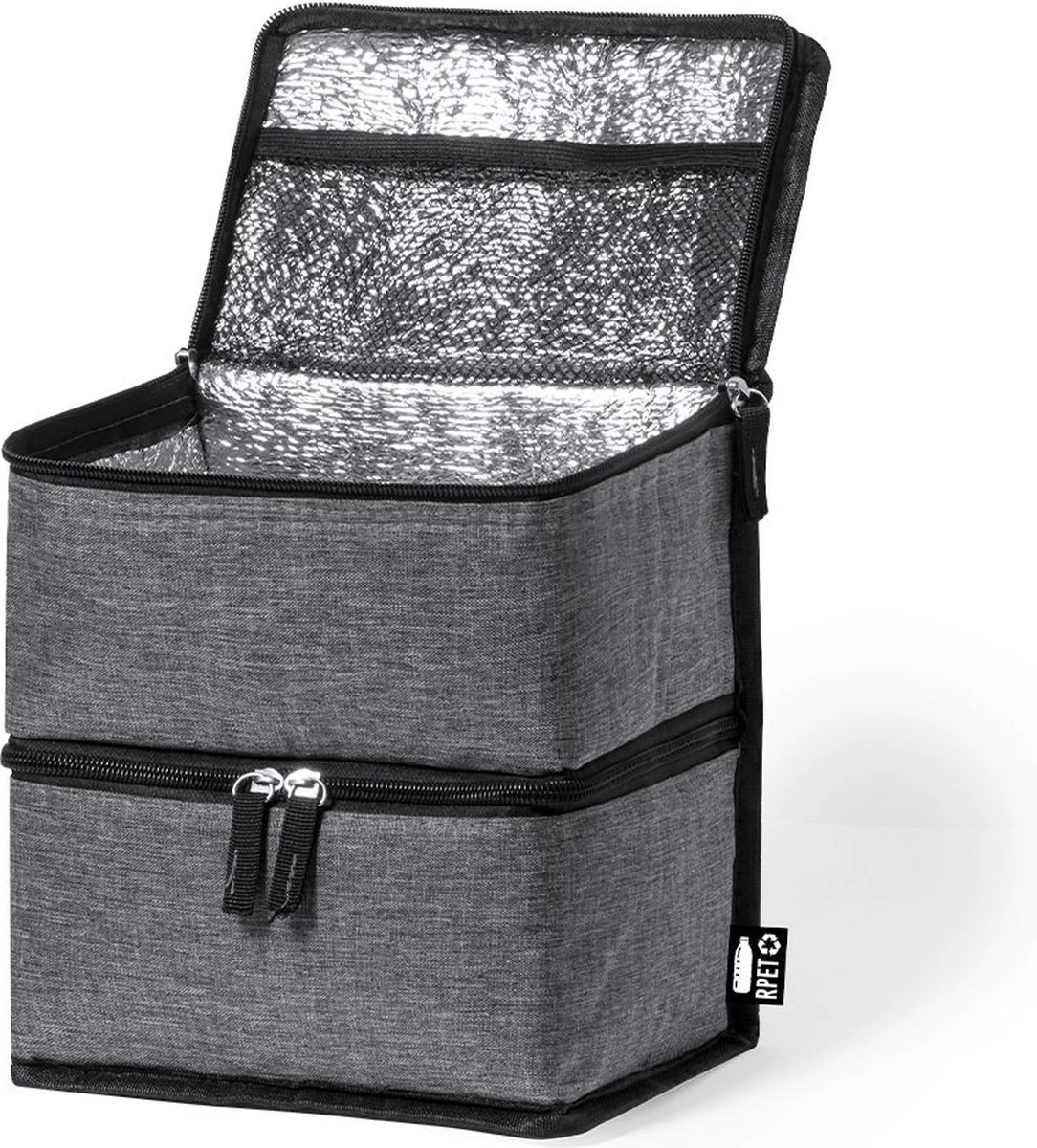 Merkloos Koeltas Met Dubbel Compartiment - Lunchtas - Koeltasje Lunch - Koelelementen - Koud - Warm - Isolatie - Volwassenen - Dames - Heren - 14 X 22 Cm - Polyester - RPET - Aluminium - Grijs 4 Merkloos Koeltas Met Dubbel Compartiment - Lunchtas - Koeltasje Lunch - Koelelementen - Koud - Warm - Isolatie - Volwassenen - Dames - Heren - 14 X 22 Cm - Polyester - RPET - Aluminium - Grijs - Afbeelding 4