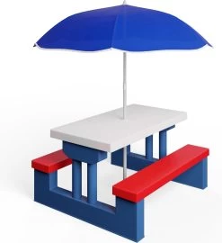 Merkloos Kinder Picknicktafel Met Parasol - Blauw -Kampeerclub 1097x1200 3