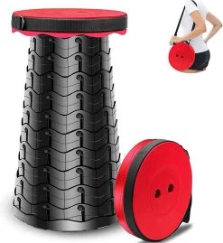 Kampeerkruk - Uitschuifbare Kruk - Rood/Zwart- Tot 120 Kg - Travel Stool - Opvouwbare Campingkruk - Inklapbaar Krukje - Telescopische Kruk - Camping - Outdoor