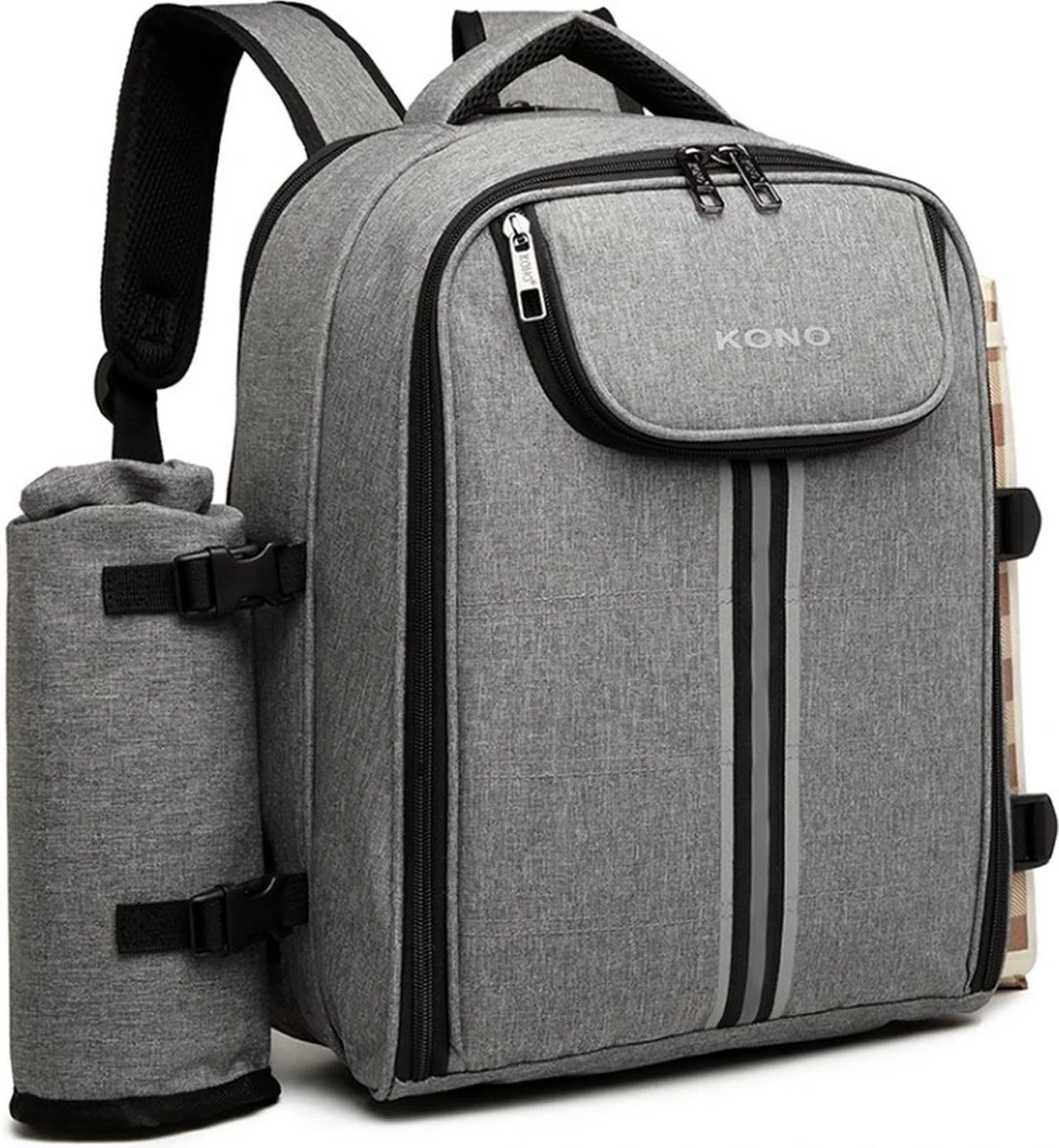 Kono Koeltas - Koelrugzak - Picknick - Picknicktas Met Flessenhouder - Koelrugtas Met Picknickkleed - Grijs (E6915 GY) 8 Kono Koeltas - Koelrugzak - Picknick - Picknicktas Met Flessenhouder - Koelrugtas Met Picknickkleed - Grijs (E6915 GY) - Afbeelding 8