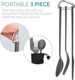 Navaris Campingbestek Van Titanium - Set Met Vork, Mes En Lepel - Bestekset Voor Onderweg En Op Reis - Inclusief Karabijnhaak En Bewaarzakje -Kampeerclub 1115x1200 4