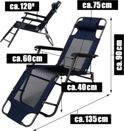 Ligstoel 180x60cm - Opvouwbaar Campingstoel Ligbed Strandstoel Tuinstoel Vouwligstoel Blauw -Kampeerclub 1135x1200