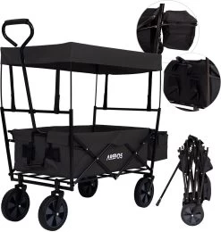 AREBOS Handwagen Vouwbare Dak Handwagen Vouwbare Trolley Uitrustingswagen Zwart
