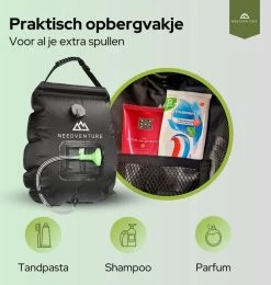 Needventure Solar Douche - Camping Douchezak - Buiten Douche - Tuindouche - Inclusief Thermometer - Waterzak Met Douchekop - 20L - Zwart 13 Needventure Solar Douche - Camping Douchezak - Buiten Douche - Tuindouche - Inclusief Thermometer - Waterzak Met Douchekop - 20L - Zwart -Kampeerclub 1140x1200 5