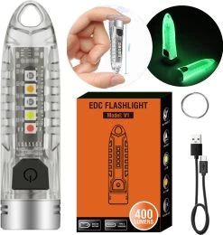Sleutelhanger Zaklamp 400 Lumen Draagbare Zaklamp Type-C Oplaadbare Mini LED Zaklamp UV Licht Camping Zaklantaarn