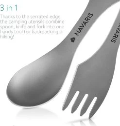 Navaris 2x Spork Titanium Campingbestek - Vork, Mes En Lepel In één - Bestek Voor Onderweg En Op Reis - Lichtgewicht - Inclusief Bewaarzakje -Kampeerclub 1148x1200 11