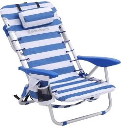 Naqsh Store Strandstoel Met Hoofdkussen, Aluminium, Draagbare Vouwstoel, Campingstoel, Opvouwbaar En Verstelbaar, Zoals Een Rugzak Draagbaar, Buitenstoel, Blauw En Wit Gestreept GCB62BU -Kampeerclub 1148x1200