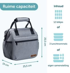 ForDig Lunchtas Grijs - Koeltas Gemaakt Van 600D Polyester Met PEVA-Voering - Ruimte Voor Lunchtrommel / Snacks / Blikjes - Koel Tas Met Mesh Opbergruimtes En Ruimte Voor Bestek - Lunch Tas Cool Bag - Coolerbag - Kleine Cooler -Kampeerclub 1150x1200 1