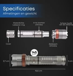 Rebela | Zaklamp Led Oplaadbaar | Flashlight | Aluminium | Waterproof | Inclusief Oplaadbare Batterij | High-Mid-Low-Strobe-SOS | T6 LED Police Flashlight -Kampeerclub 1156x1200 1