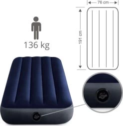 Intex Luchtbedset Intex Luchtbed - 1-Persoons - 76 X 191 X 25 Cm - Blauw + Intex Elektrische Pomp - 650 Liter/min + Hoeslaken Antraciet + Reparatieset -Kampeerclub 1175x1200 12