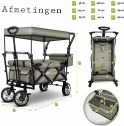 Wildebeest Bolderkar Opvouwbaar Grijs - Bolderwagen Met Kinder Zitje - Bolderkarren - Handkar Grijs - Opvouwbaar Transportwagen - Transportkar - Handkar Tuin Trolley Met Dak Transport Trolley XXL -Kampeerclub 1175x1200 8