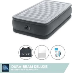 Intex Luchtbed - 1-Persoons - 99 X 191 X 46 Cm - Grijs - Met Ingebouwde Pomp, Hoeslaken Wit En Reparatieset