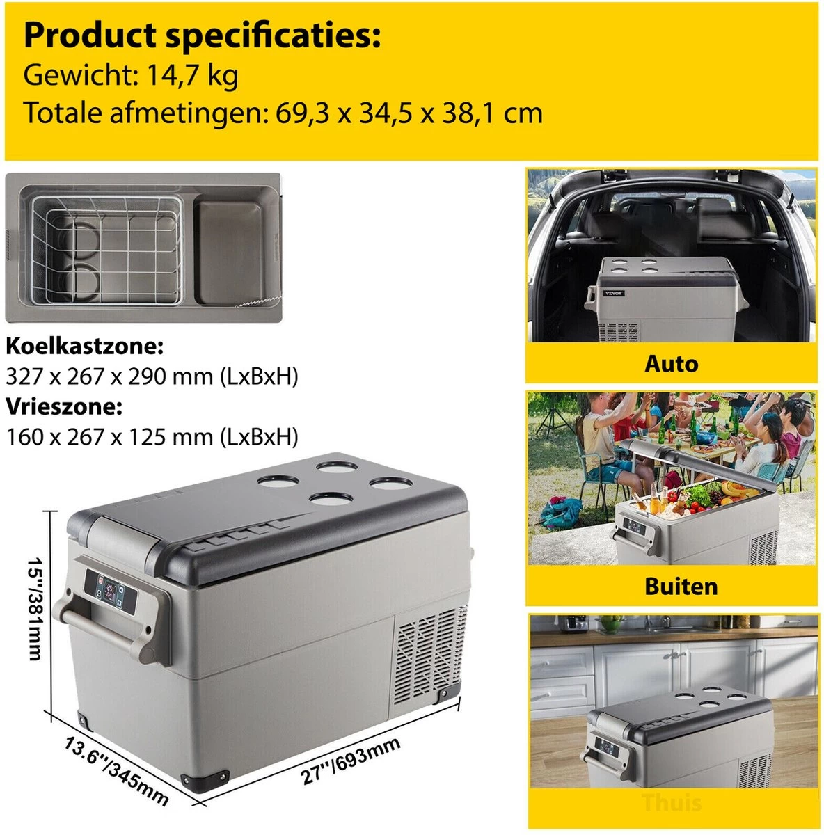 Vevor Auto Koelbox - Mini Koelkast Vriezer - Draagbare Vriezer/Koelkast - Elektrische Koelbox - Mini Vriezer - Auto Koelkast - 35 Liter - Tot -20˚C - 12V/240V - Grijs 2 Vevor Auto Koelbox - Mini Koelkast Vriezer - Draagbare Vriezer/Koelkast - Elektrische Koelbox - Mini Vriezer - Auto Koelkast - 35 Liter - Tot -20˚C - 12V/240V - Grijs - Afbeelding 2