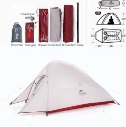 Naturehike® Cloud Up 2 Upgraded - 2 Persoons Tent - Lichtgewicht Tent - Incl. Grondzeil - 20D 4000MM - Outdoor - Waterdicht - Hiking & Wandelen -Kampeerclub 1185x1200 8