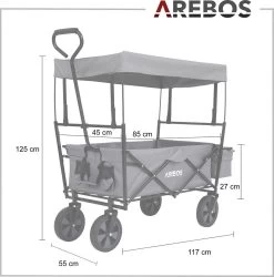 AREBOS Handwagen Vouwbare Dak Handwagen Vouwbare Trolley Uitrustingswagen Grijs -Kampeerclub 1187x1200 6