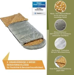 Skandika Dundee Flannel-R Slaapzak – Slaapzakken – Slaapzakken Volwassen - Maat M – Unisex - Katoen, Luxe Kwaliteit, Dubbele Slaapzak, 3 Seizoenen, Tot -20°C - 220 X 80 Cm - Outdoor Kampeerslaapzak – Ritssluiting Rechts - Grijs/geel -Kampeerclub 1195x1200 5