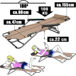Ligstoel Opvouwbaar 155x60cm - Lichte Ligbed Relaxstoel Tuinstoel Campingstoel Strandstoel -Kampeerclub 1196x1200