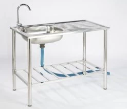 Camping/Outdoor Inox Tafel Met Gootsteen Lavabo En Kraan 100x77x50cm