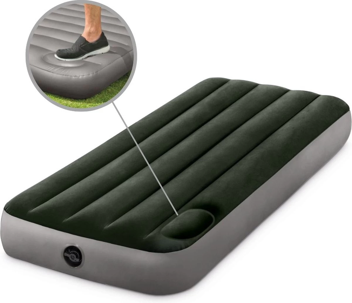 Intex Luchtbed - 1-Persoons - 76 X 191 X 25 Cm - Groen - Met Ingebouwde Voetpomp + Hoeslaken Wit + Reparatieset 6 Intex Luchtbed - 1-Persoons - 76 X 191 X 25 Cm - Groen - Met Ingebouwde Voetpomp + Hoeslaken Wit + Reparatieset - Afbeelding 6