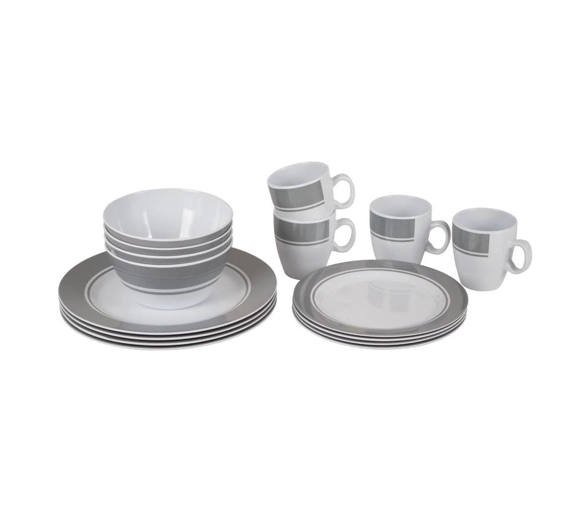 Bo-Camp - Servies - Classic - 16-Delig - Wit/Grijs 4 Bo-Camp - Servies - Classic - 16-Delig - Wit/Grijs - Afbeelding 4