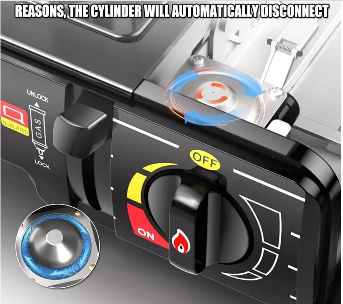 Camping Kooktoestel - Draagbaar Gasfornuis - Incl. 8x Gasflessen En Koffer 4 Camping Kooktoestel - Draagbaar Gasfornuis - Incl. 8x Gasflessen En Koffer - Afbeelding 4