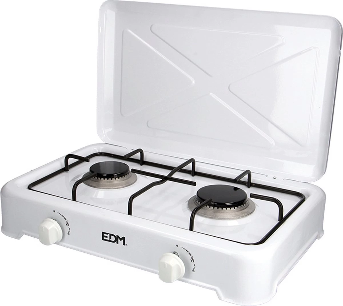 EDM 2-Pits Gaskooktoestel - Camping - Wit - 46x30x12 Cm 1 EDM 2-Pits Gaskooktoestel - Camping - Wit - 46x30x12 Cm