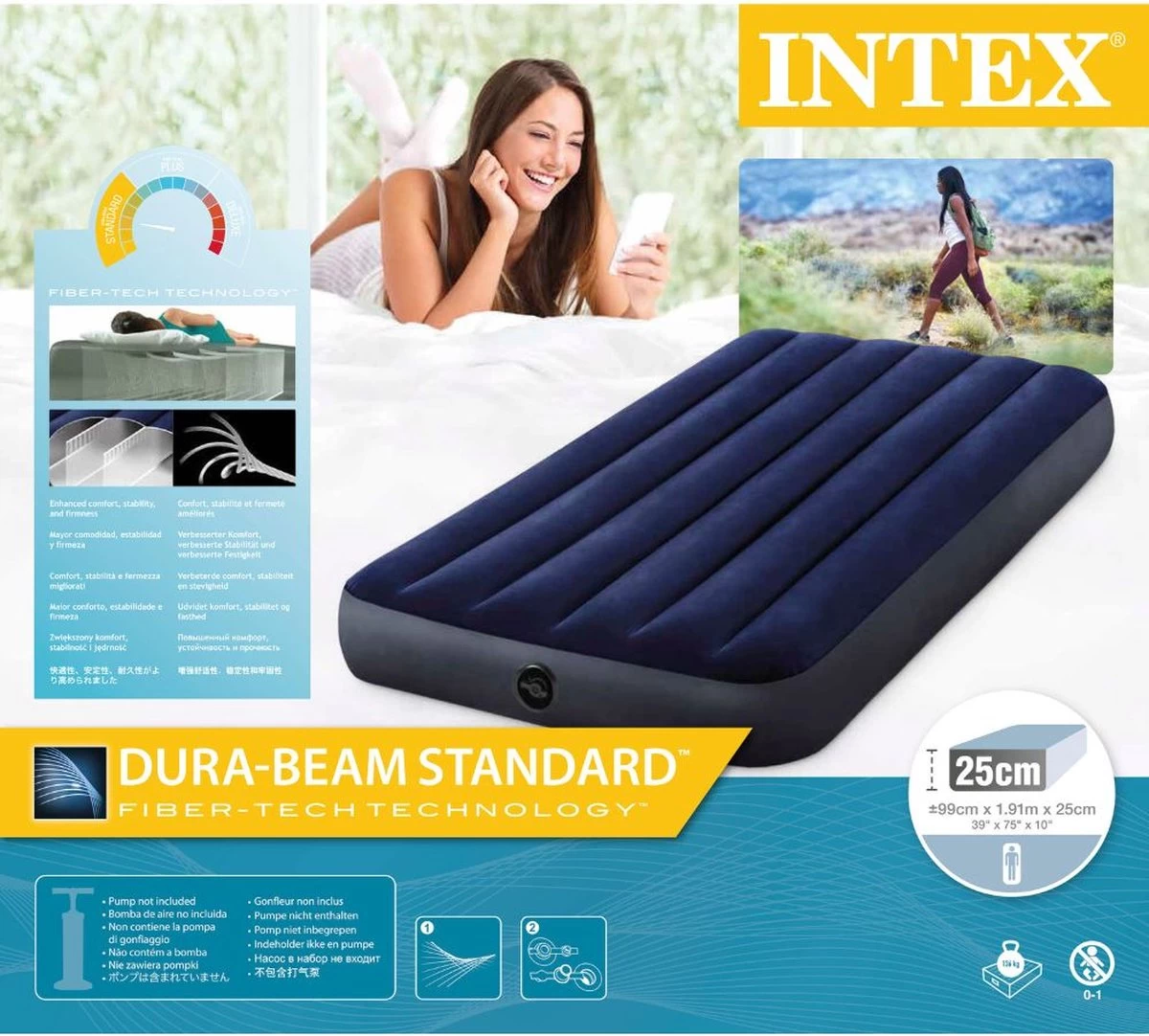 Intex Downy Twin Luchtbed - 1-persoons - 191x99x22 Cm 14 Intex Downy Twin Luchtbed - 1-persoons - 191x99x22 Cm - Afbeelding 14