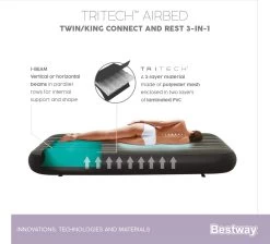 Bestway 3-in-1 Luchtbed - Connect - Zwart - 188x99cm - PVC/Polyester - Single, Double Single En Twin Opblaasbed - Tritech Materiaal - I-Beam Constructie -Kampeerclub 1200x1090 3