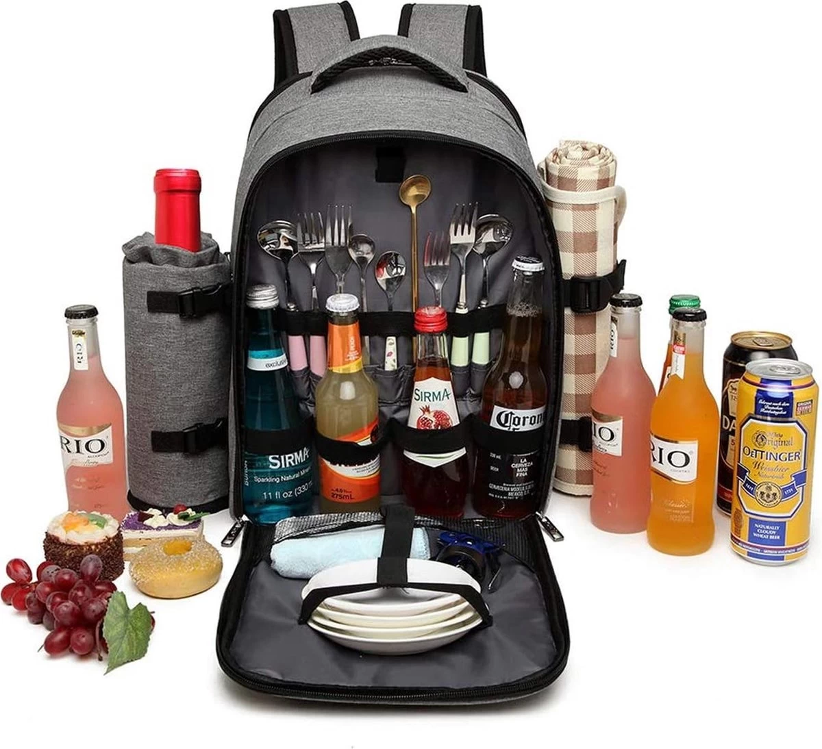 Kono Koeltas - Koelrugzak - Picknick - Picknicktas Met Flessenhouder - Koelrugtas Met Picknickkleed - Grijs (E6915 GY) 2 Kono Koeltas - Koelrugzak - Picknick - Picknicktas Met Flessenhouder - Koelrugtas Met Picknickkleed - Grijs (E6915 GY) - Afbeelding 2