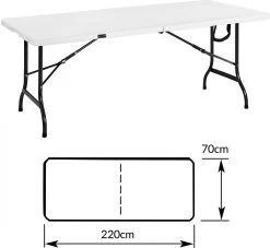 Casaria Tuintafel Opvouwbaar – Met Draaggreep 220x70 Cm – Wit -Kampeerclub 1200x1101