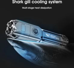 Merkloos Smiling Shark 622a Telescopische Oplaadbare LED Zaklamp - 700lm - Sterk Licht - Oplaadbaar Via USB - 1200mAh - Zwart -Kampeerclub 1200x1104 11