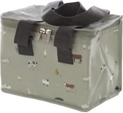 Kleine Koeltas Voor Lunch Grijs Met Boerderij Dieren Print 16 X 21 X 14 Cm 4,7 Liter - Koeltassen