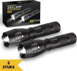 MM Brands Zaklamp - Militaire Schijnwerper - LED Zaklamp - Ook Voor Kinderen - Waterproof - 800 Lumen - 1km - 5 Standen - 2x