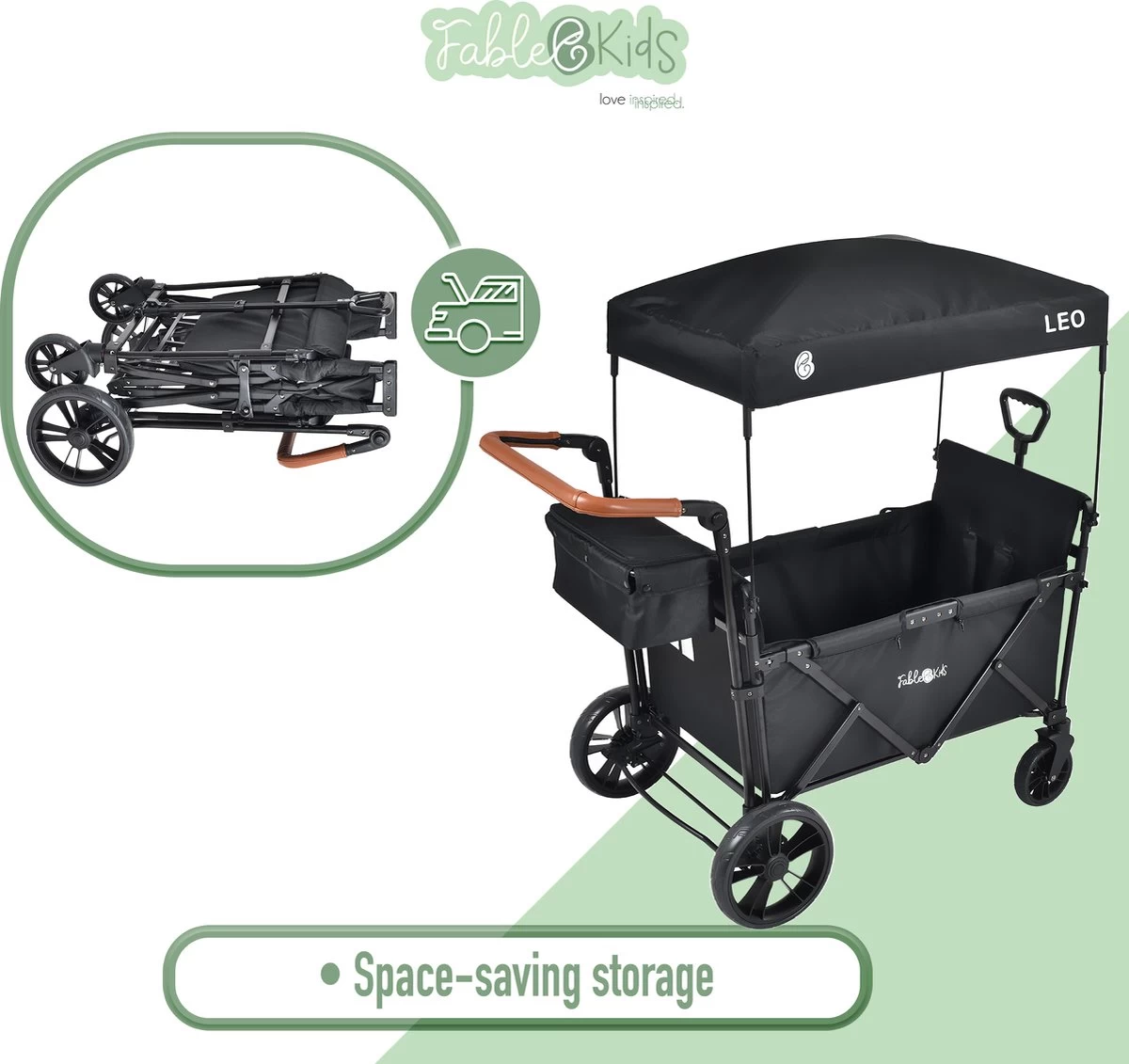 FableKids LEO X2 Lite Opvouwbare Handkar Met Dak Onyx Zwart 7 FableKids LEO X2 Lite Opvouwbare Handkar Met Dak Onyx Zwart - Afbeelding 7