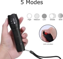 LED Zaklamp Set Met Doosje - Inclusief GRATIS 3000 MAh Oplaadbare Batterij Van Premium Kwaliteit - Oplader Inbegrepen - Te Gebruiken Als Fietsverlichting - Zoomfunctie - Waterdicht -Kampeerclub 1200x1138 5