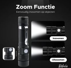 Rebela | Zaklamp Led Oplaadbaar | Flashlight Rechargeable | Waterproof Military Flashlight | Zaklamp 1200 Lumen | Inzoombaar | Oplaadbaar | Inclusief 1 Stuk Oplaadbare Batterij 18650 | Zwart -Kampeerclub 1200x1148 10