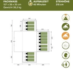 Skandika Nimbus Sleeper 12 Tent – Koepeltenten – 12 Persoons Familietent - Campingtent – Muggengaas – Sleeper Technology (3 Extra Donkere Slaapcabines) – 760 X 630 X 215 Cm (LxBxH) – 5000 Mm Waterkolom – Camping, Tuin – Kamperen – Blauw/wit -Kampeerclub 1200x1150 13