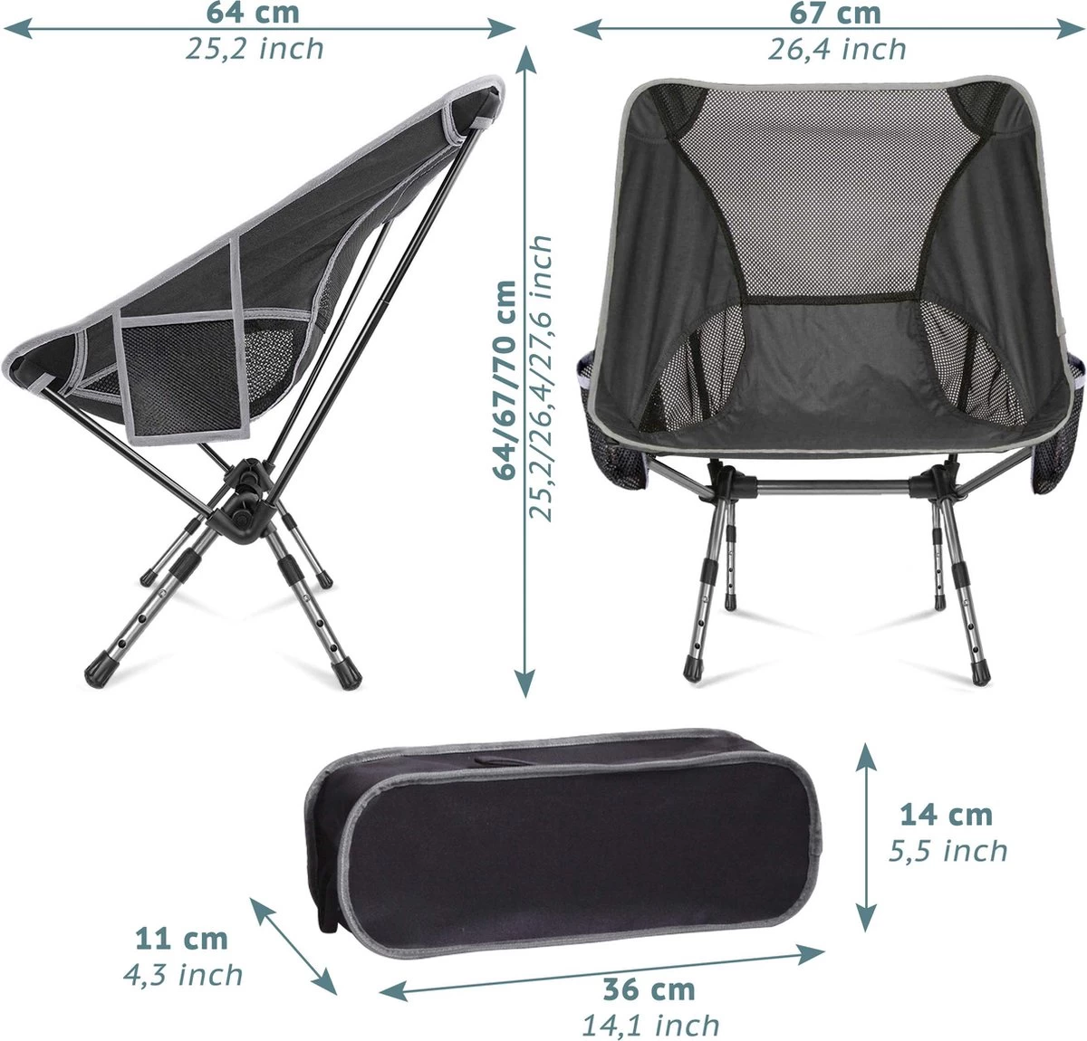 Smartpeas Campingstoel Van Stevig 600D Polyester En Aluminium - Lichtgewicht En Opvouwbaar - Camping Gadget Inclusief Zijzakken +Plus: Strandmat & Draagtas 6 Smartpeas Campingstoel Van Stevig 600D Polyester En Aluminium - Lichtgewicht En Opvouwbaar - Camping Gadget Inclusief Zijzakken +Plus: Strandmat & Draagtas - Afbeelding 6