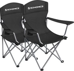 MIRA Home - Campingstoel Set Van 2 Inklapbaar - Klapstoel Met Robuust Frame - Met Flessenhouder - 76 X 51.5 X 95.5 Cm - Zwart