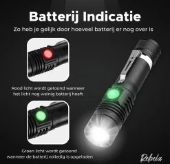Rebela | Zaklamp Led Oplaadbaar | Flashlight Rechargeable | Waterproof Military Flashlight | Zaklamp 1200 Lumen | Inzoombaar | Oplaadbaar | Inclusief 1 Stuk Oplaadbare Batterij 18650 | Zwart -Kampeerclub 1200x1157 7