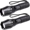 FlinQ 2-pack Militaire LED Zaklamp - 2 Zaklampen - 2000 Lumen - Zwart
