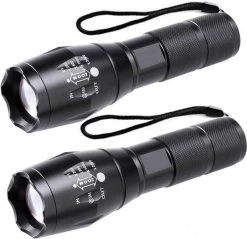 FlinQ 2-pack Militaire LED Zaklamp - 2 Zaklampen - 2000 Lumen - Zwart