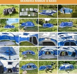 Skandika Nimbus Sleeper 12 Tent – Koepeltenten – 12 Persoons Familietent - Campingtent – Muggengaas – Sleeper Technology (3 Extra Donkere Slaapcabines) – 760 X 630 X 215 Cm (LxBxH) – 5000 Mm Waterkolom – Camping, Tuin – Kamperen – Blauw/wit -Kampeerclub 1200x1162 7