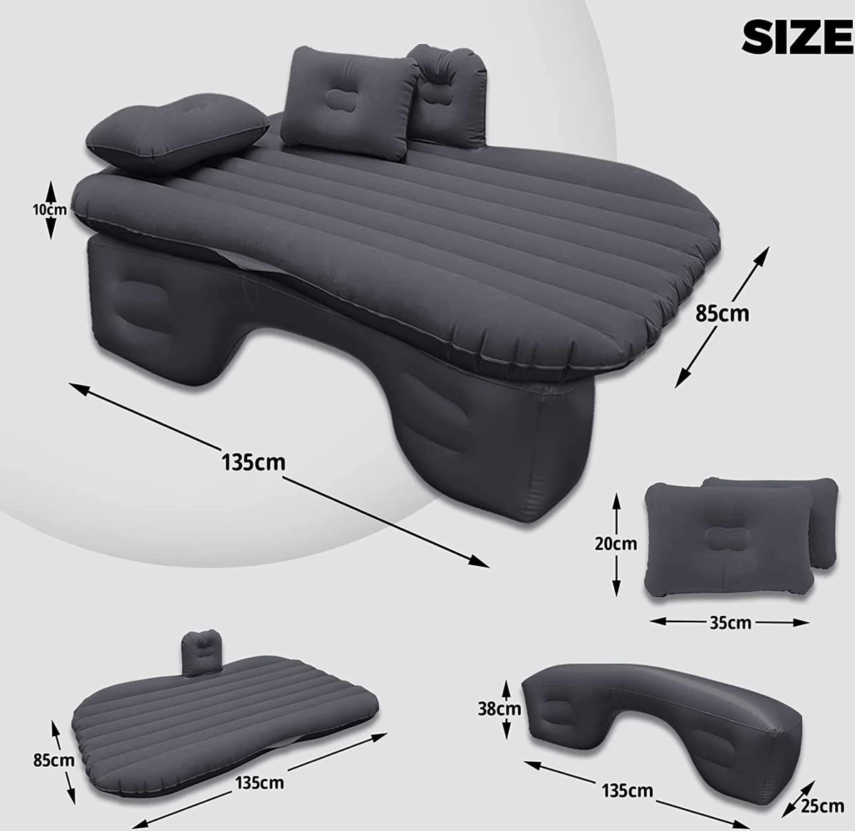 Flightmode - Opblaasbaar Matras Voor Auto, Opblaasbaar Bed, Autostoel, Comfortabel, Met Elektrische Luchtpomp En 3 Adapters, 2 Kussens En Transporttas, Voor Camping, Reizen, Strand 3 Flightmode - Opblaasbaar Matras Voor Auto, Opblaasbaar Bed, Autostoel, Comfortabel, Met Elektrische Luchtpomp En 3 Adapters, 2 Kussens En Transporttas, Voor Camping, Reizen, Strand - Afbeelding 3