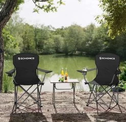 MIRA Home - Campingstoel Set Van 2 Inklapbaar - Klapstoel Met Robuust Frame - Met Flessenhouder - 76 X 51.5 X 95.5 Cm - Zwart -Kampeerclub 1200x1166